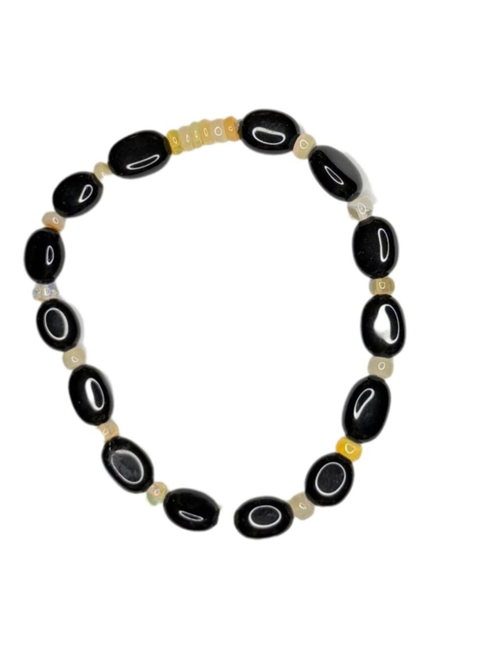 Ethiopian opal gemstone with black onyx bracelet handmade stretchy